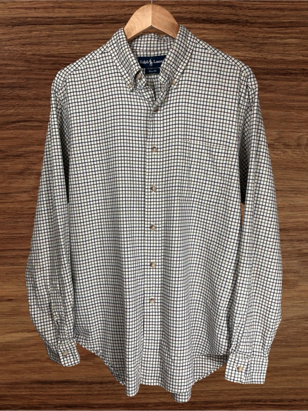 Ralph Lauren Cream Check Pattern Cotton Twill L/S Button Down Shirt. Large